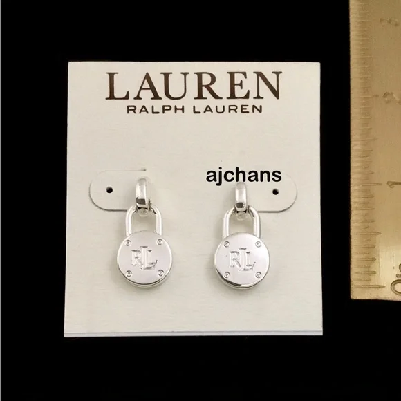 Lauren Ralph Lauren Silver Tone Logo Padlock Drop Earrings - Picture 4 of 5
